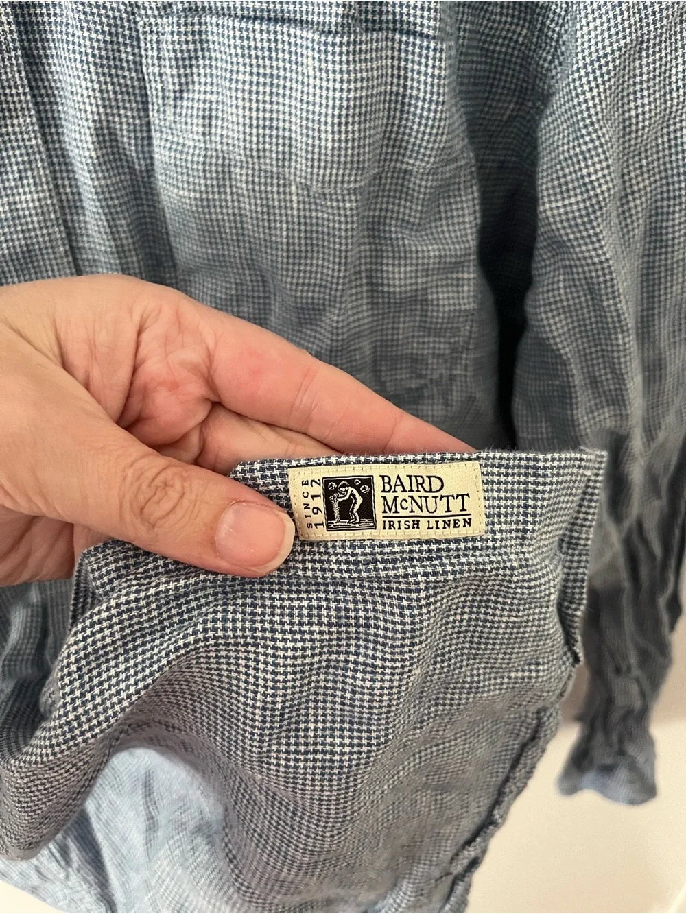 J. Crew Baird McNutt Slim Irish Linen Button Down Shirt Blue Mini Houndstooth L